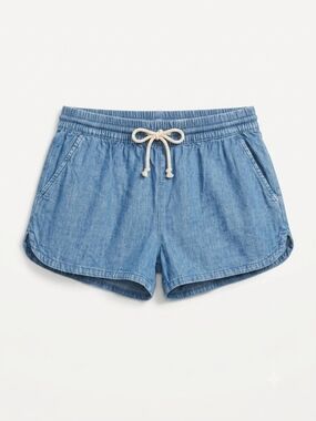 Aerie  Chambray Drawstring Shorts Blue Pull-On Elastic Waist Casual Summer Short